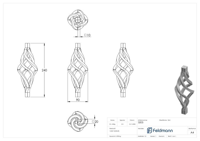Zirbel 4x10x10mm, 240x90mm