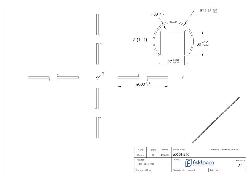 Nutrohr 48,3x1,5 mm, L: 6000mm, V2A Nutrohr 48,3x1,5 mm, L: 6000mm, V2A