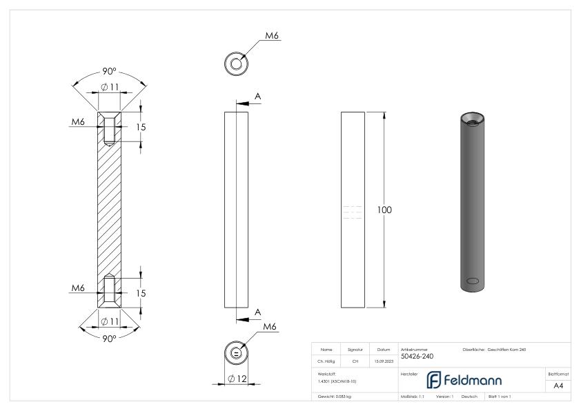 Stift Ø 12mm, L: 100mm, V2A