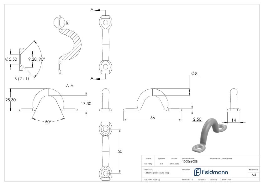 Wandöse, Rundeisen: 8mm, V4A