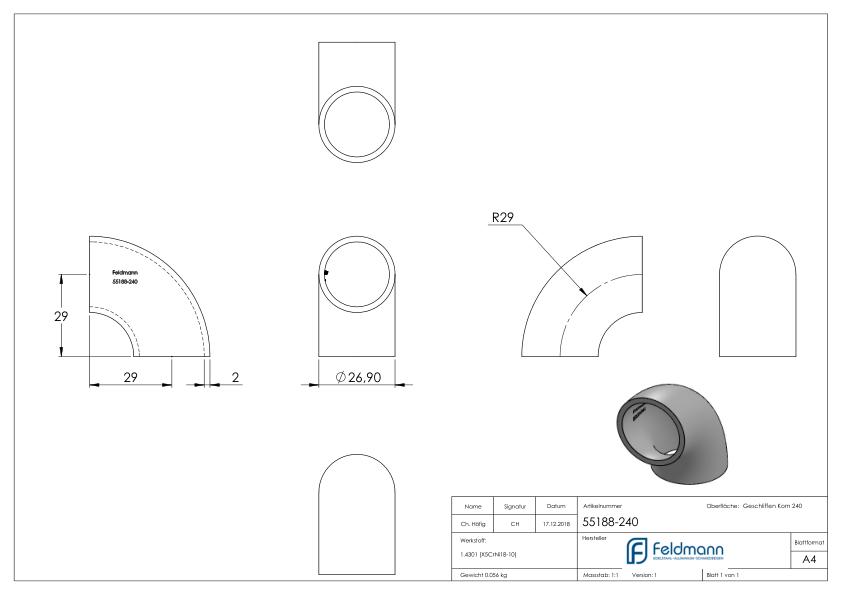 Schweißbogen 90°, 26,9x2,0mm, V2A