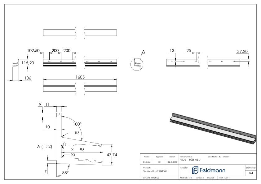 Vordachprofil eleganza canopy, L: 1605mm, E4/EV1 Vordachprofil eleganza canopy, L: 1605mm, E4/EV1