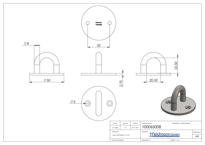Befestigungsöse, Rundeisen: 8mm, V4A