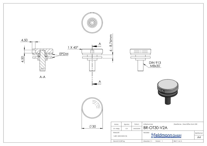 Glaspunkthalter Ø 30mm, passend zu Brenk-Halter, V2A Glaspunkthalter Ø 30mm, passend zu Brenk-Halter, V2A
