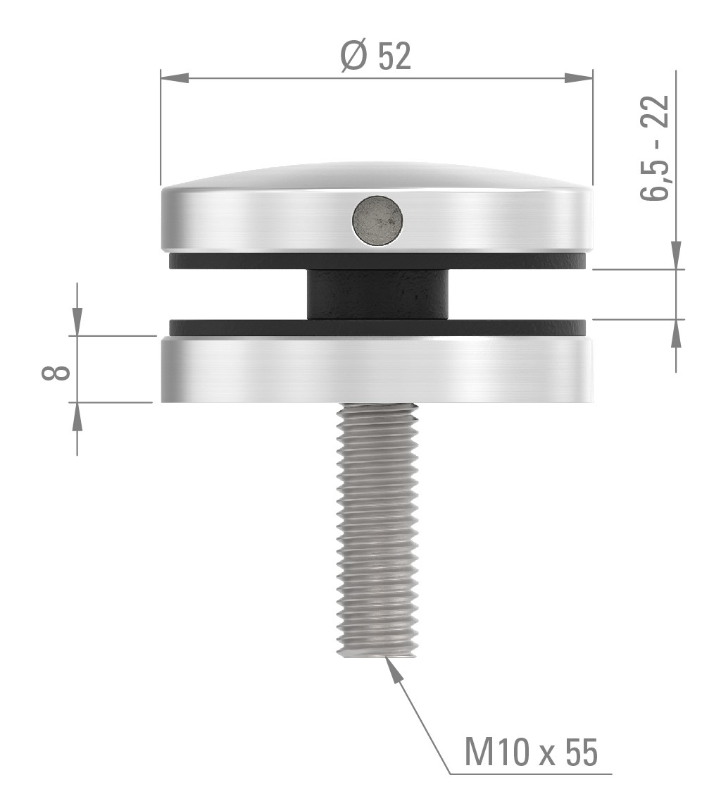Glaspunkthalter 52mm, Anschluss: flach, V2A