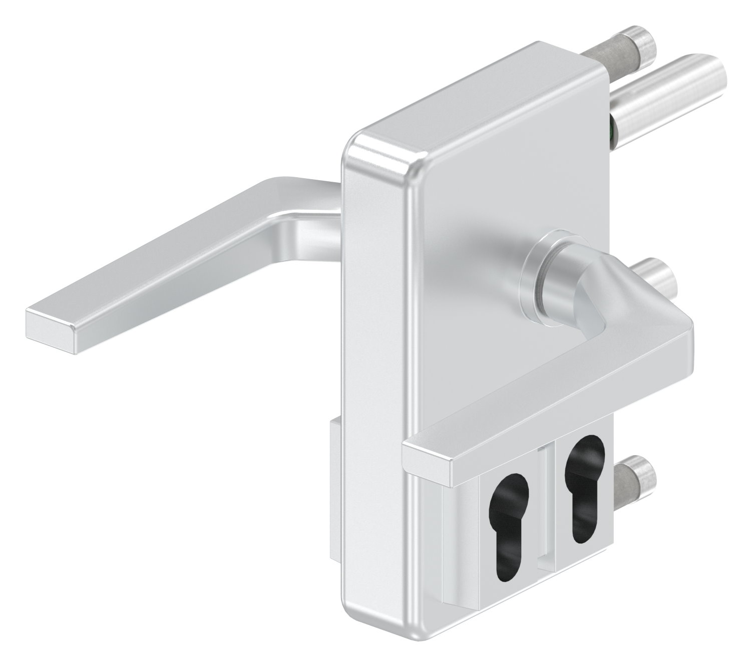 Gittertorschloss GTS 2 mit Doppelzylinder für Rohrstärke 40-60mm, Gehäuse silber