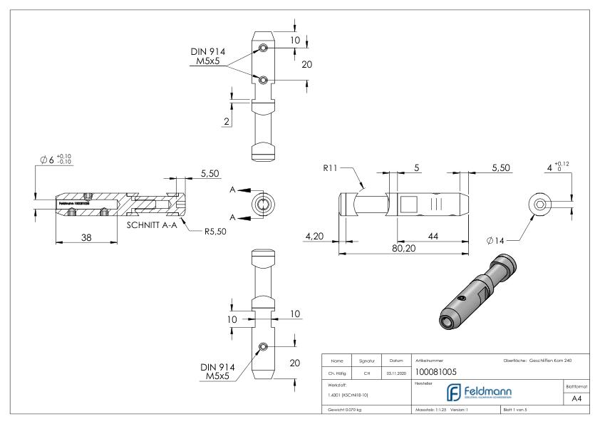 Seilhalter für 5mm Seil, V2A