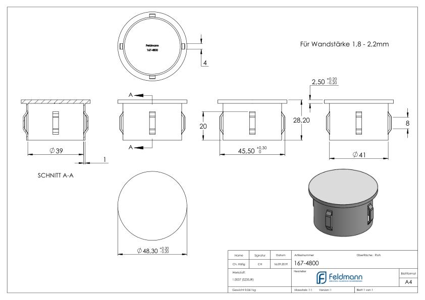 Stahleinschlagkappe, für Rohr 48,3mm