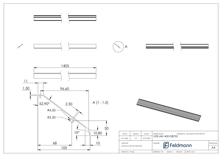 Design-Abdeckung für eleganza canopy, L: 1,405m, DB703