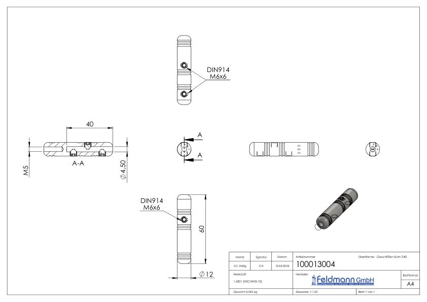 Gewindeterminal zur Selbstmontage, für 4mm Seil, V2A