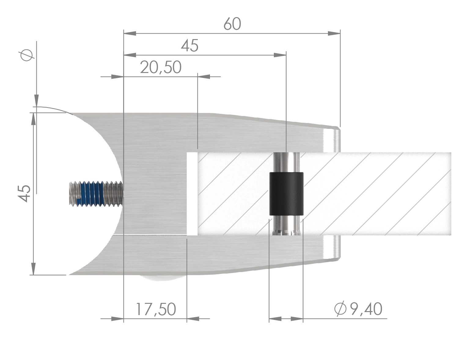 Glasklemme Mod. 39, Anschluss: 60,3mm, V4A