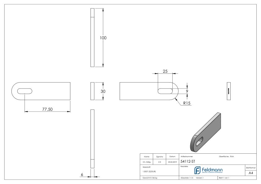Anschweißlasche 100 x 30 x 6mm