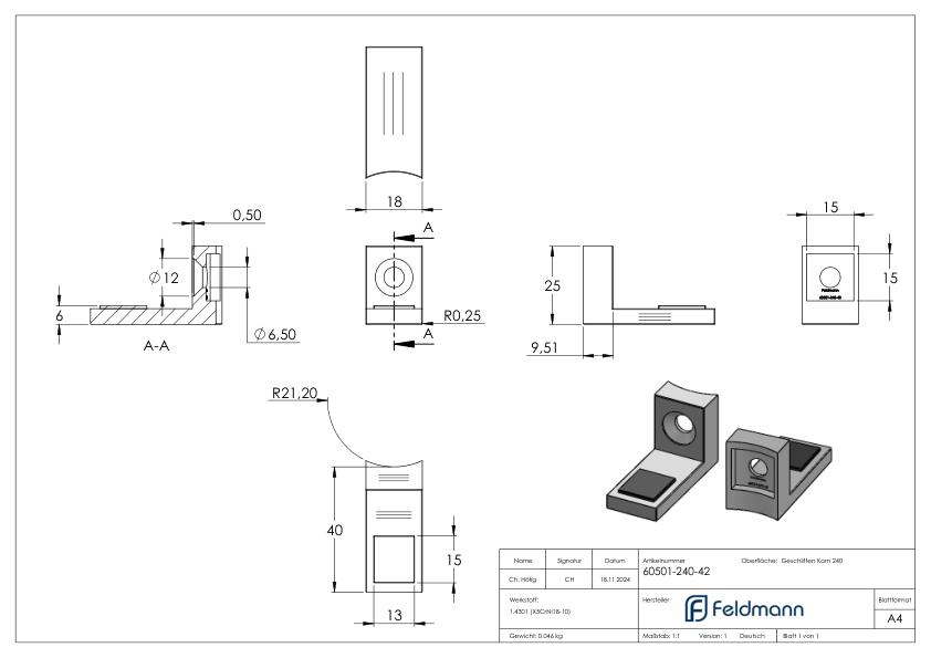 Halteboden mit Anschluss 42,4mm, V2A
