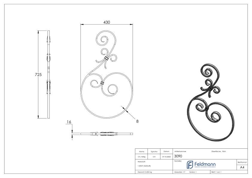 Vordachelement 16x8mm, 725x430mm