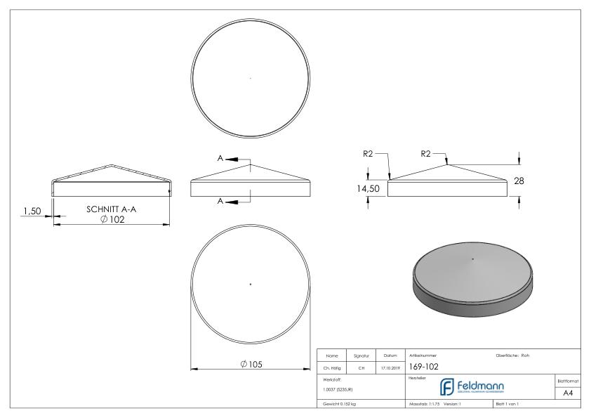 Abdeckkappen Rund Ø 102mm