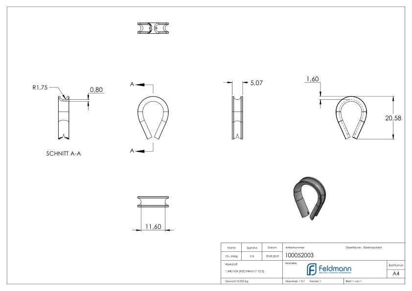 Kausche für Seil 3mm, V4A