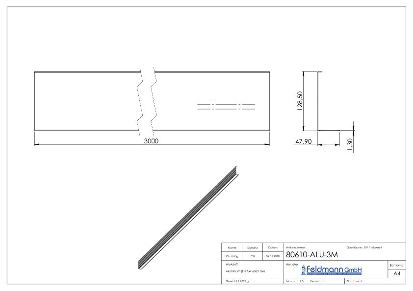 Abdeckung für Alu-Profil 80600-ALU, L: 3000mm