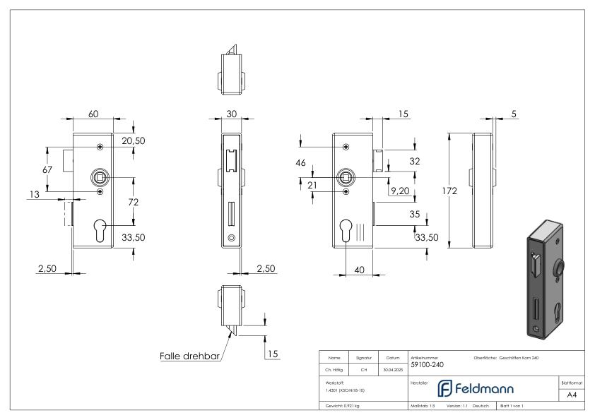 Edelstahlschlosskasten mit verzinktem Schloss, Abmessung: 30x60x173mm Edelstahlschlosskasten mit verzinktem Schloss, Abmessung: 30x60x173mm