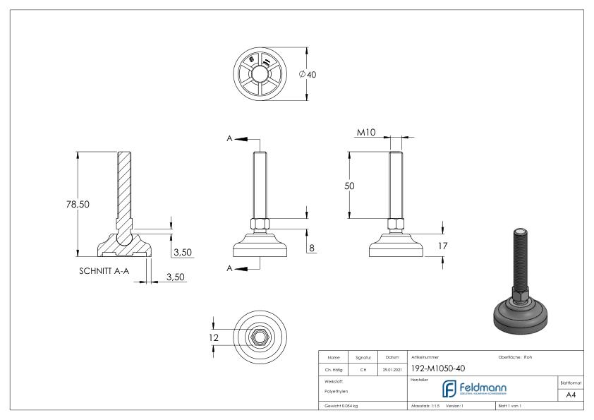 Schwerlast-Maschinenfuss M10 x 50