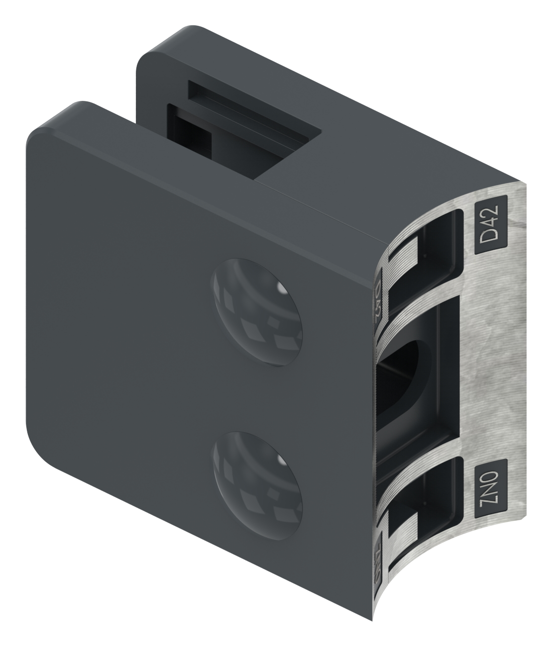 Glasklemme Mod. 31, Anschluss: 42,4mm, Zink roh pulverbeschichtet RAL 7016 matt