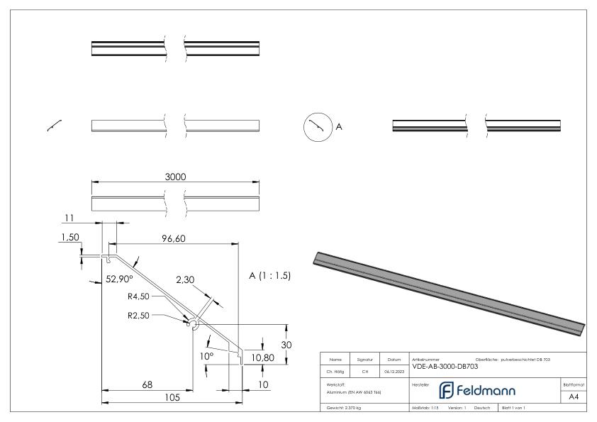 Design-Abdeckung für eleganza canopy, L: 3000mm, DB703 Design-Abdeckung für eleganza canopy, L: 3000mm, DB703