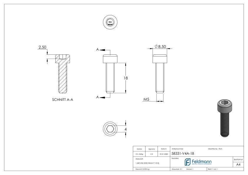 Zylinderkopfschraube M5x18, V4A, DIN 912 Zylinderkopfschraube M5x18, V4A, DIN 912