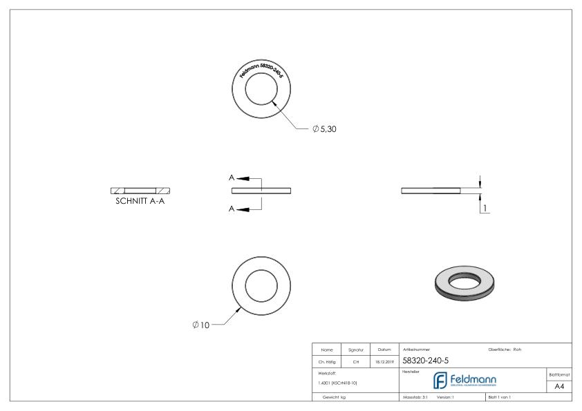 Beilagscheibe für M5 Schrauben, DIN 125-1, V2A