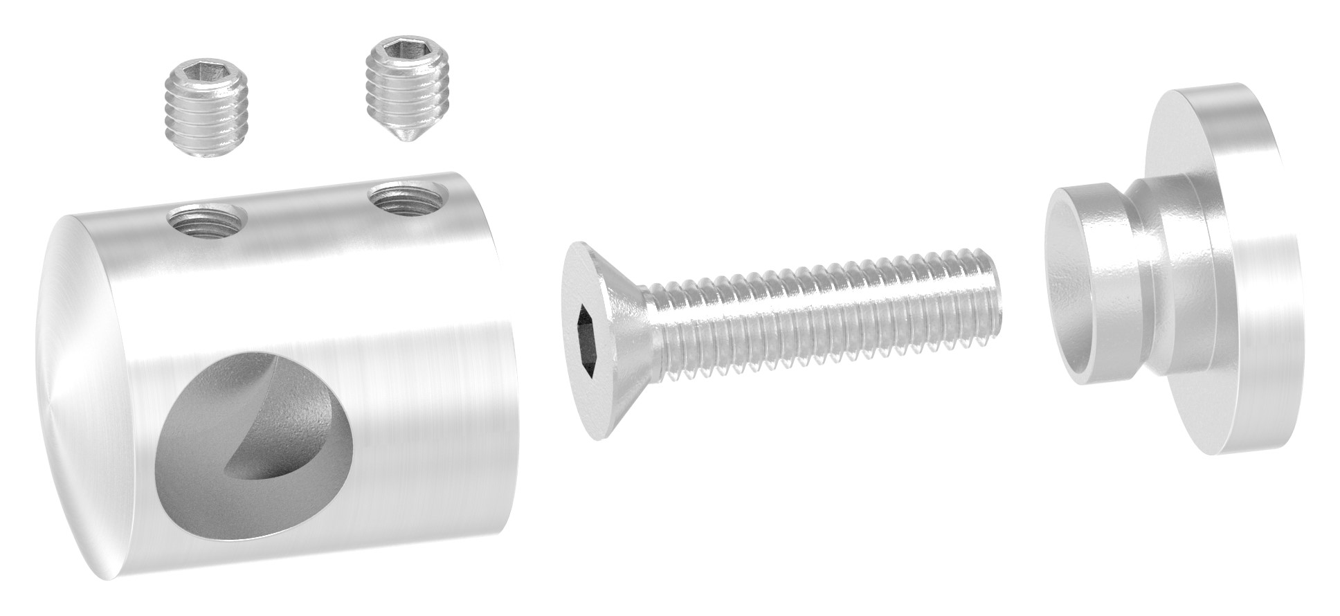 Querstabhalter für geraden Anschluss, Sackloch links 12,2mm, V2A