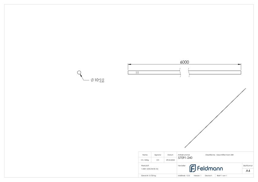 Rundmaterial, 10mm, L: 6000mm, V2A