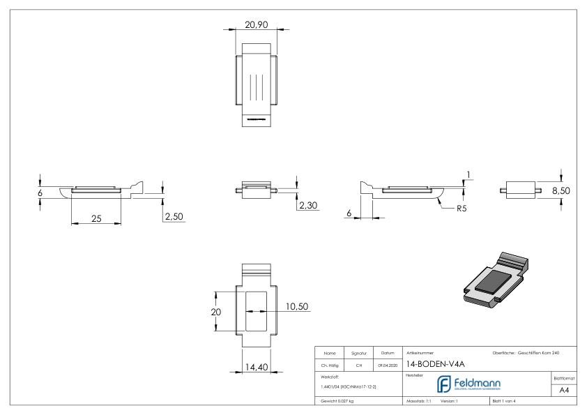 Sicherungsplatte für Mod. 14 , V4A Sicherungsplatte für Mod. 14 , V4A