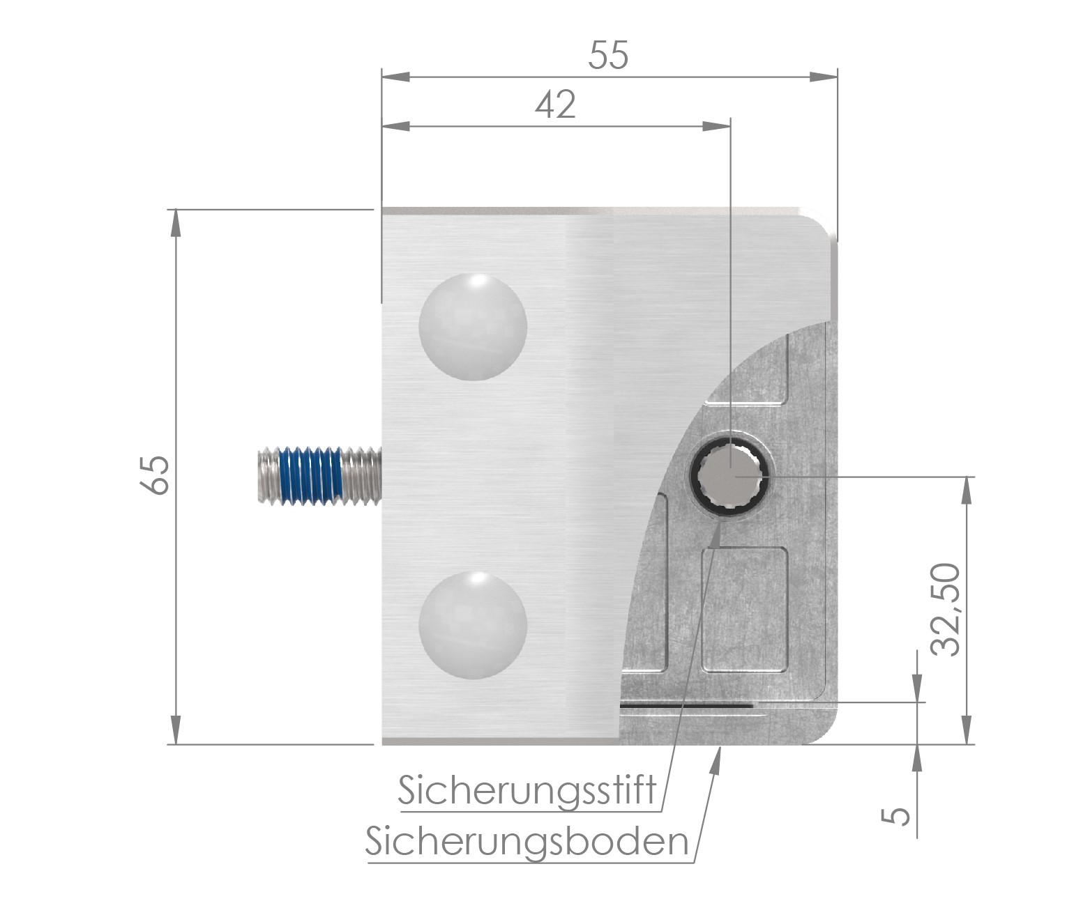 Glasklemme Mod. 35, Anschluss: 48,3mm, Zink roh