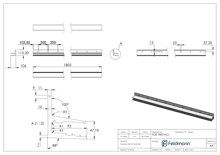 Vordachprofil eleganza canopy, L: 1805mm, E4/EV1 Vordachprofil eleganza canopy, L: 1805mm, E4/EV1