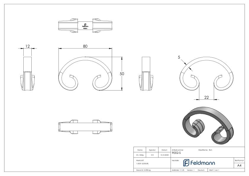 C-Schnecke 12x5mm, 50x80mm
