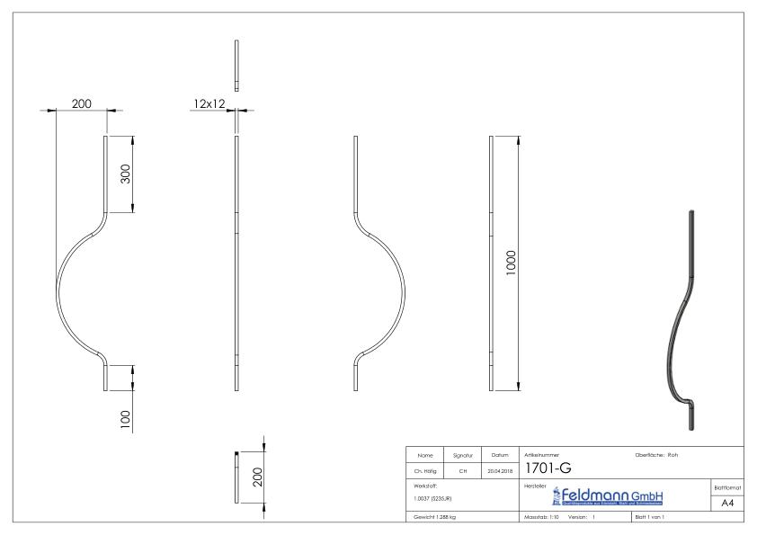 Korbgitterstab 12x12mm, glatt, H: 1000mm