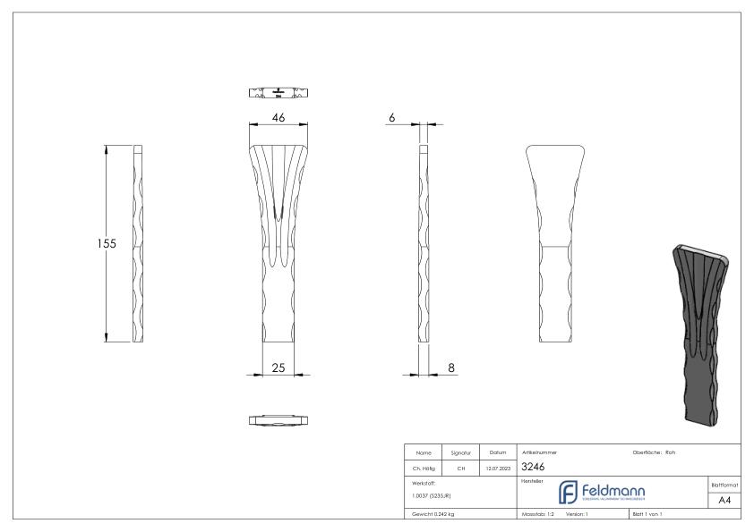 Zaunspitze, Ansatz 25x8mm, 155x46mm