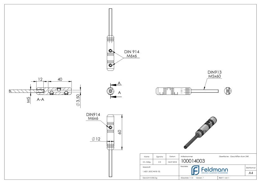 Gewindeterminal zur Selbstmontage, für 3mm Seil, V2A