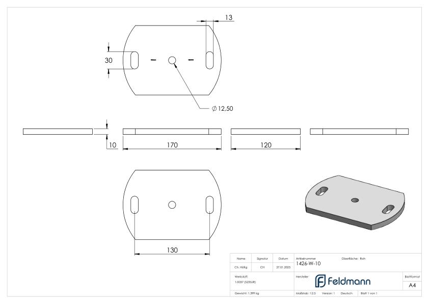 Ankerplatte 170x120x10mm