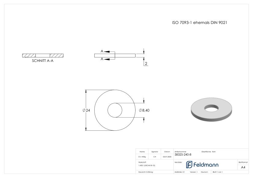 Beilagscheibe groß für M8 Schrauben, ISO 7093-1, V2A