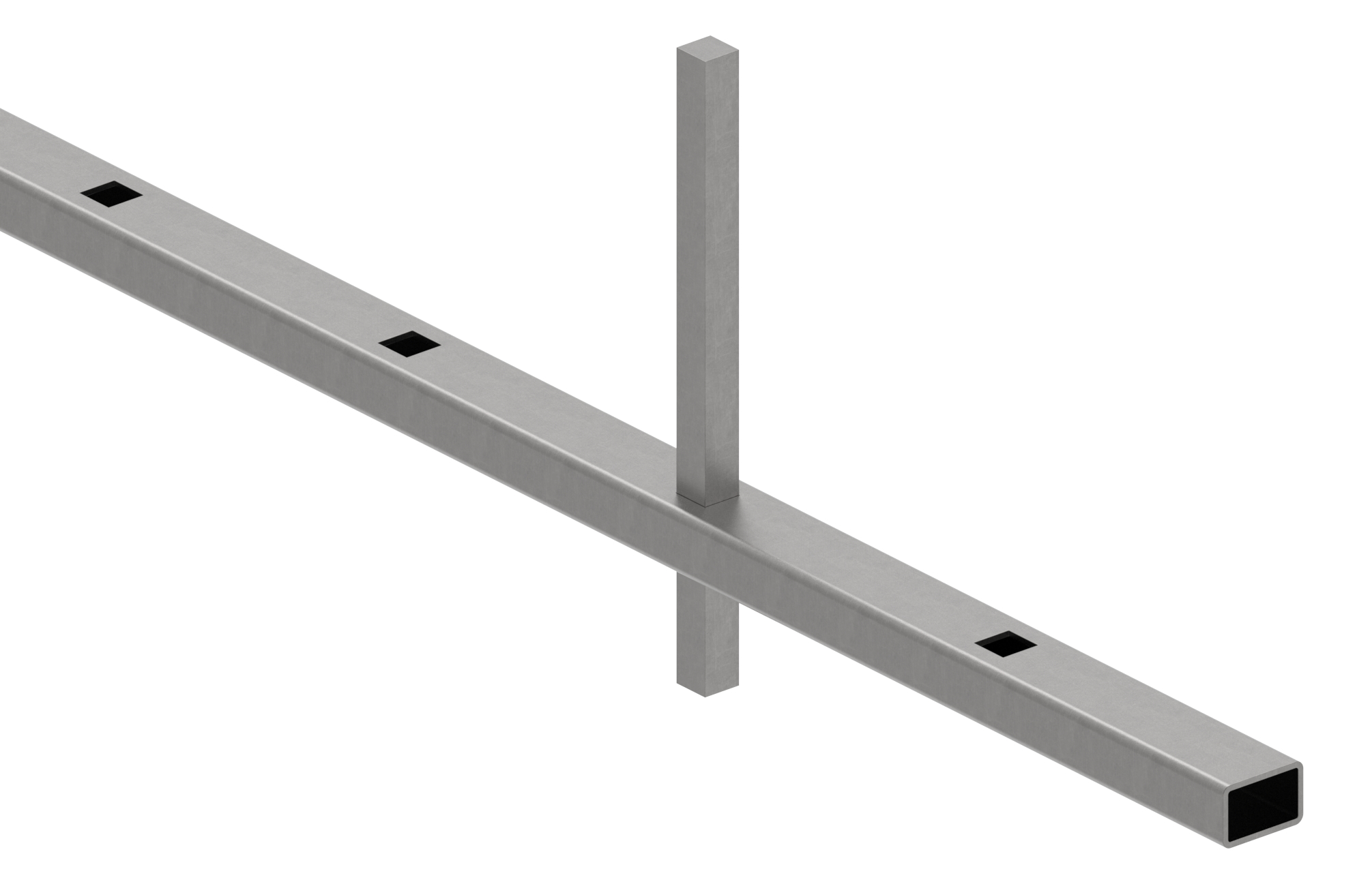 Rechteckrohr S235JR, 30x20x2mm, Löcher f. Vierkant 12x12mm mit Abstand Mitte-Mitte 132mm, L: 3000mm Rechteckrohr S235JR, 30x20x2mm, Löcher f. Vierkant 12x12mm mit Abstand Mitte-Mitte 132mm, L: 3000mm
