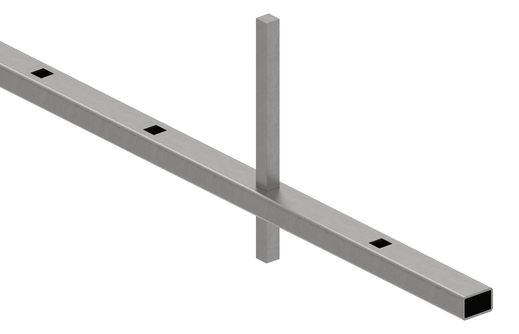 Rechteckrohr S235JR, 30x20x2mm, gelocht für Vierkant 12mm mit Abstand Mitte-Mitte 132mm, L: 3000mm