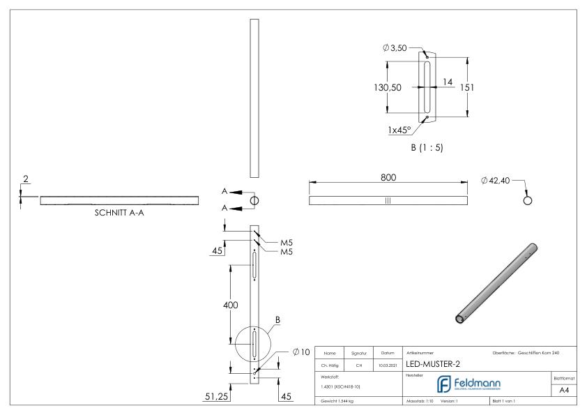 LED Musterhandlauf inkl. 2x LED