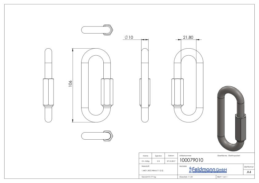 Schraubverbinder lang, 10mm, V4A