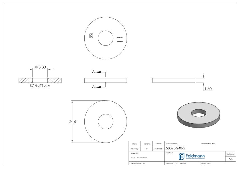 Beilagscheibe groß für M5 Schrauben, ISO 7093-1, V2A
