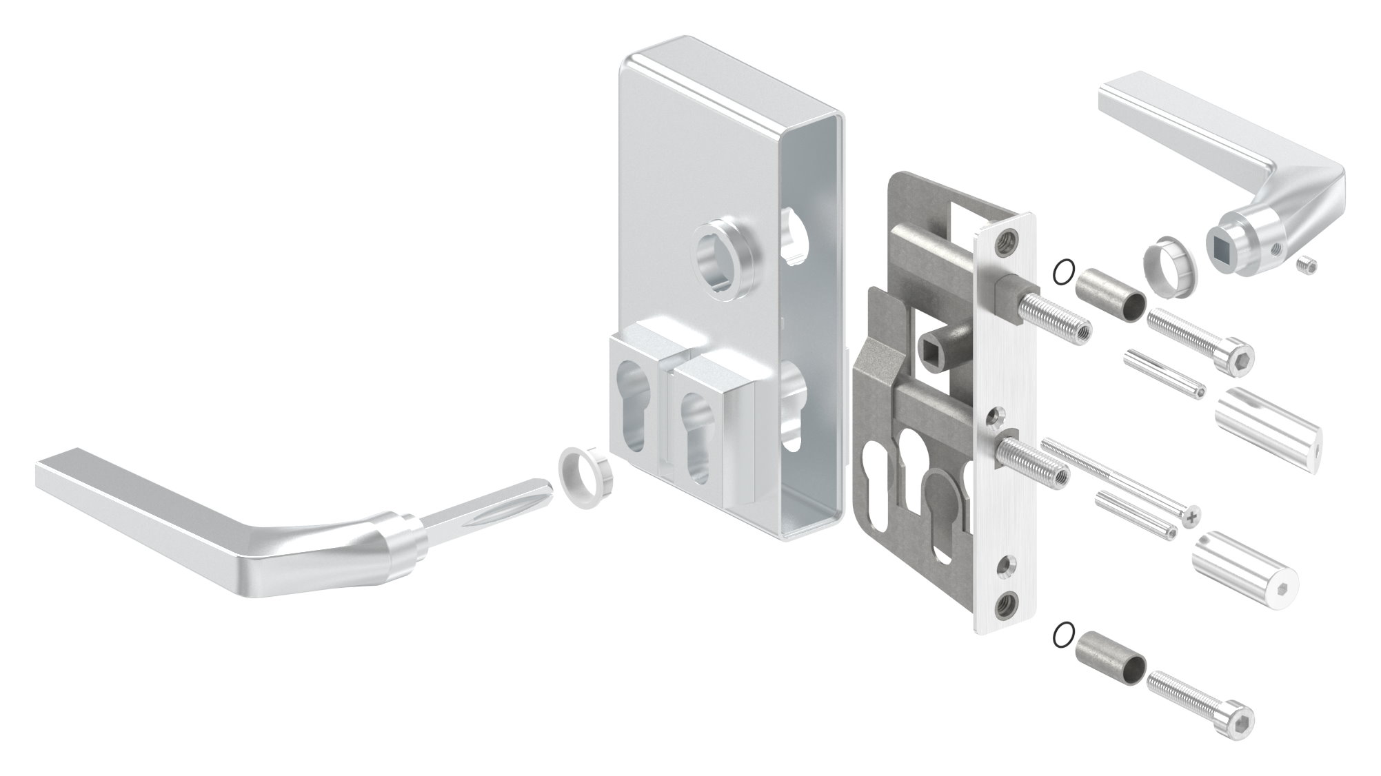 Gittertorschloss GTS 2 mit Doppelzylinder für Rohrstärke 40-60mm, Gehäuse silber
