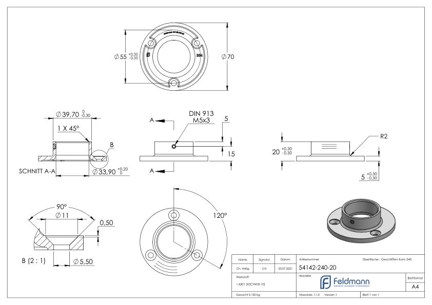 Wand- und Bodenanker, für Rohr 33,7mm, V2A