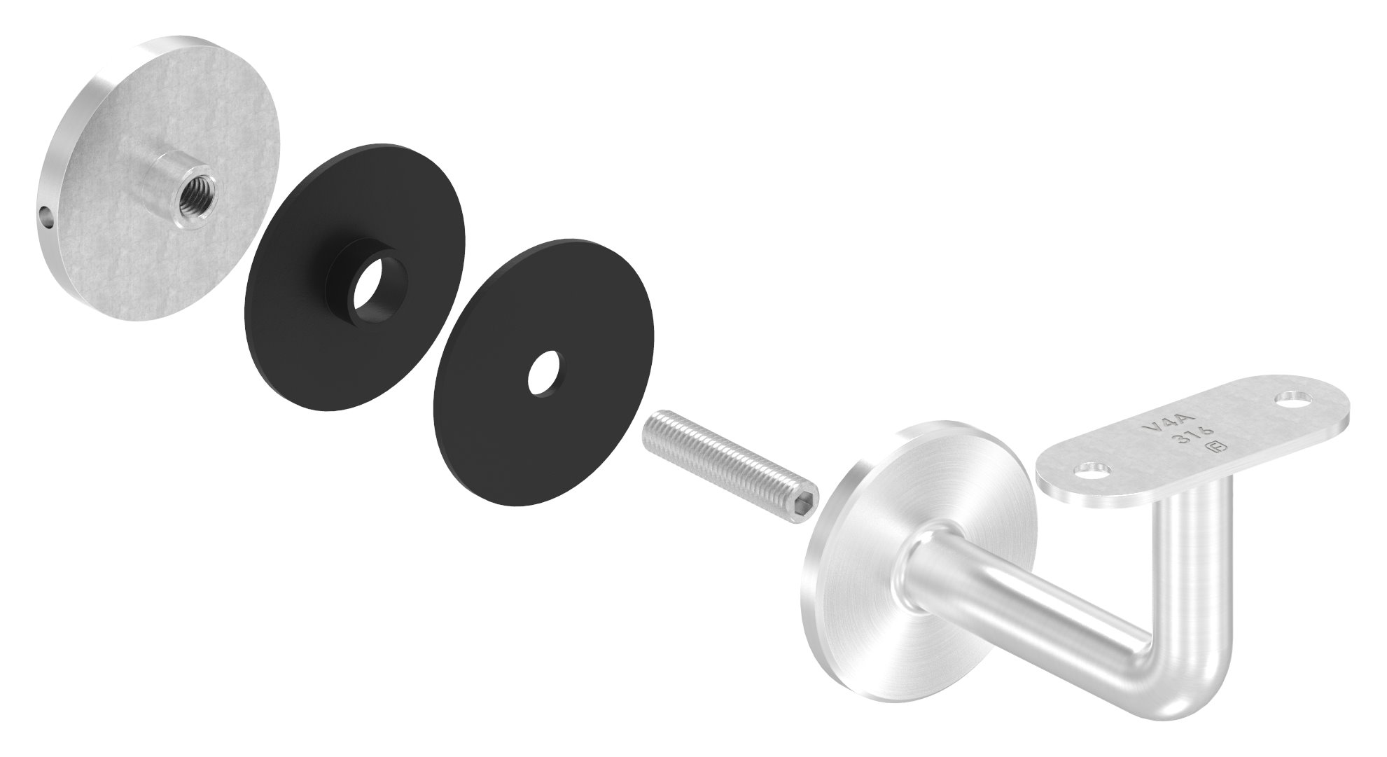 Handlaufhalter für Glas, Handlaufanschlussplatte flach, V4A Handlaufhalter für Glas, Handlaufanschlussplatte flach, V4A