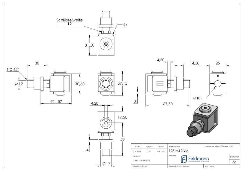 Verstellbares Torband mit Gewindehülse M12, V2A Verstellbares Torband mit Gewindehülse M12, V2A