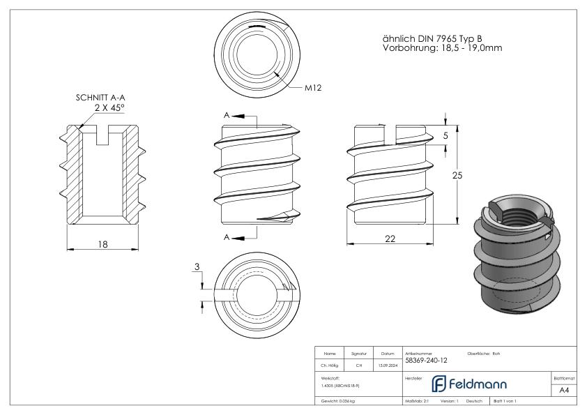 Rampa-Muffe M12x25, V2A