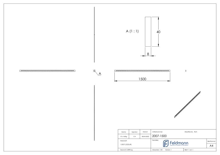 Krümmerleiste 40x8 L: 1,5 m