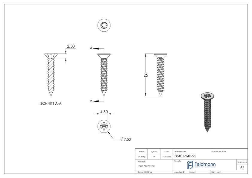 Spanplattenschraube 4 x 25 A2 ISO 89097